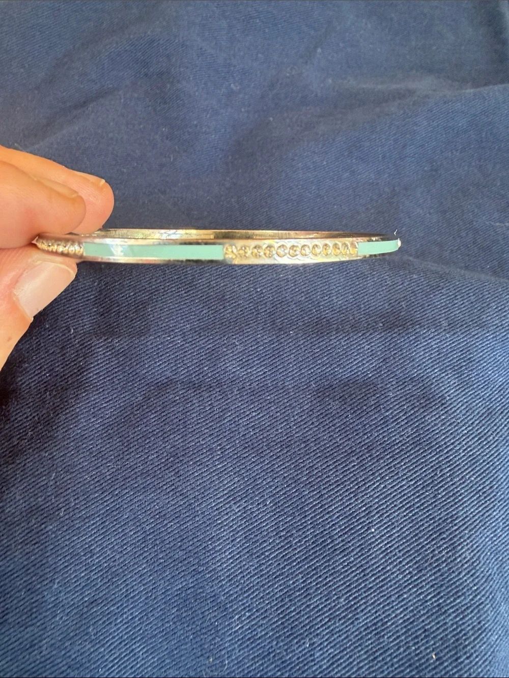 Silver Tone Turquoise Enamel Crystal Accent Bangle Bracelet (4550)